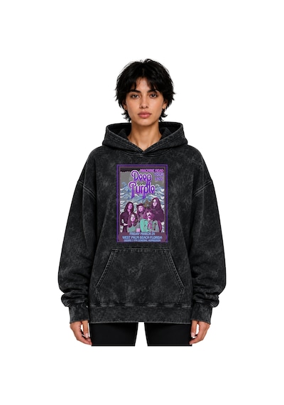 Sevbano Deep Purple Rock Metal Müzik Grubu Baskılı Unisex Oversize Yıkama Siyah