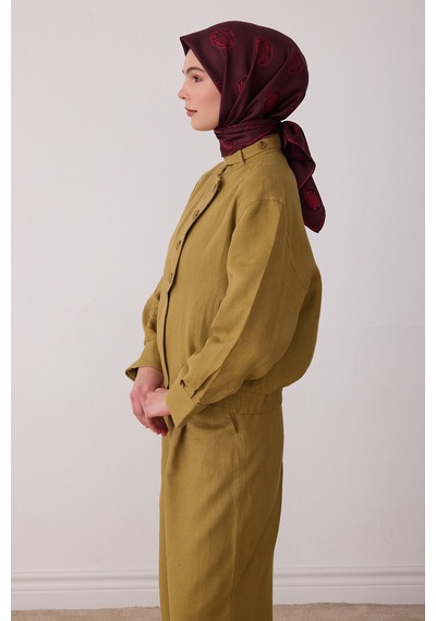 Belli Geometrik Desen %100 Twill İpek Eşarp Be27 Bordo-klırmızı