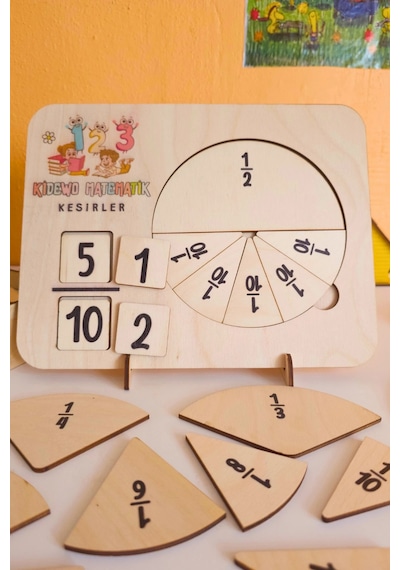 İlkokul Matematik Eğitici Kesir Daireleri Ahşap Oyuncak Etkinlik Seti Kolay Öğrenme Bölme Bultak