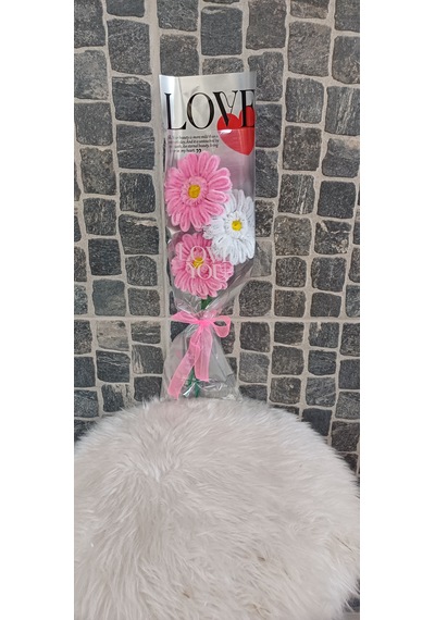 Solmayan Çiçek Gerbera - Özel Gün Çiçek- Yapaydır - Şönil Çiçek Beyaz - pembe