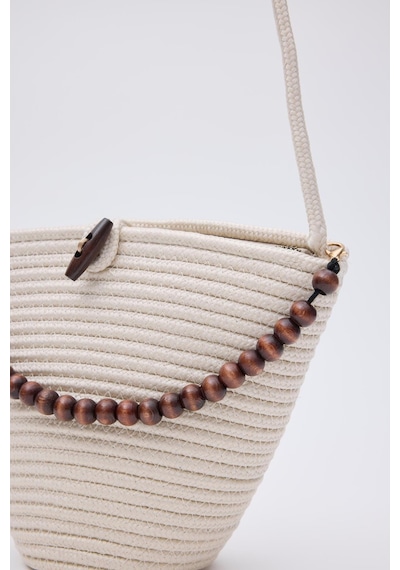 Shule Bags Piccolo Handmade Boncuk Detaylı Hasır Çanta Krem Krem