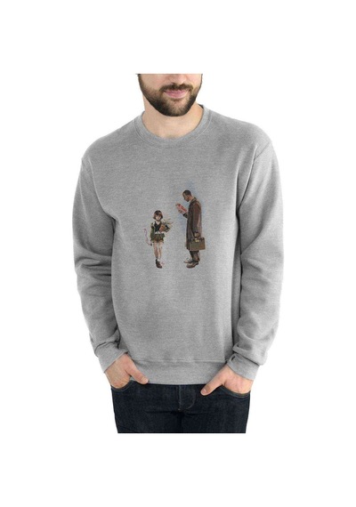 Leon Mathilda Baskılı Gri Erkek Örme Sweatshirt