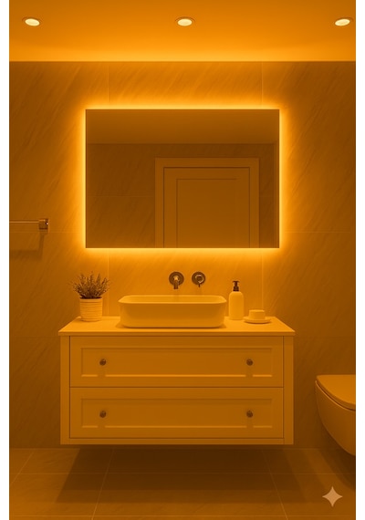 Digital Hayat Rgb Led Işıklı Dikdörtgen Ayna Dekoratif Banyo Makyaj Aynası Sınırsız Renk Çok Renkli