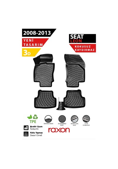 Seat Leon 2008-2013 3d Havuzlu Paspas Tam Uyumlu Su Geçirmez, Kaymaz