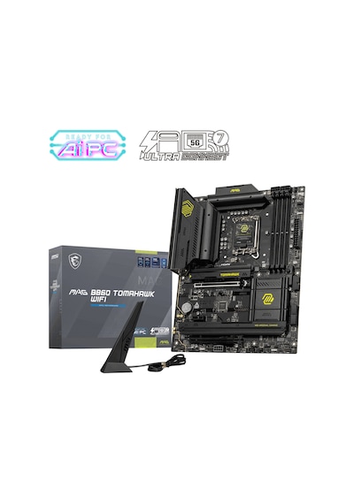 MSI MAG B860 TOMAHAWK WIFI 9200 MHz (OC) DDR5 Soket LGA1851 M.2 HDMI DP Thunderbolt ATX Anakart