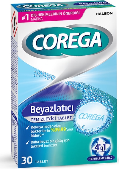 Corega Beyazlatıcı Diş Protezi Temizleyici Tablet 30'lu
