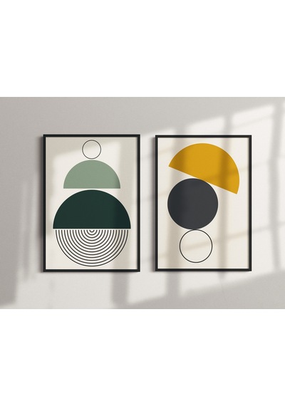 İkili Çerçevesiz Poster, Dijital Baskı Soyut Daireler Temalı, Soyut, Ev, Ofis, Mutfak Dekorasyon