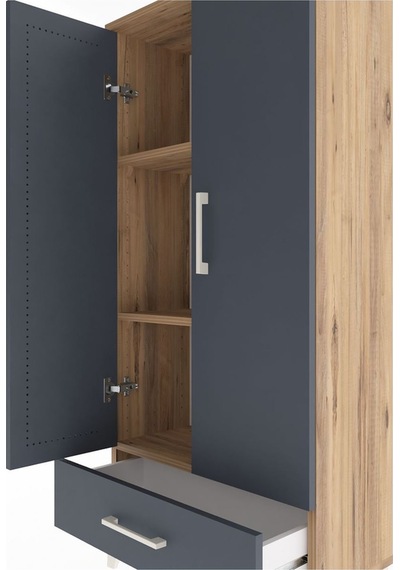 Arges Dolap 3 Raflı Tek Çekmeceli 2 Kapaklı 60x30x134 Çam-ant... Çam