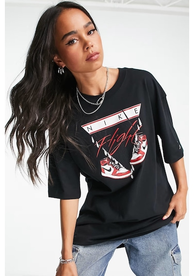 Nike Jordan Flight Women's Oversized T-shirt Kadın Grafik Logo Pamuklu Tişört Siyah