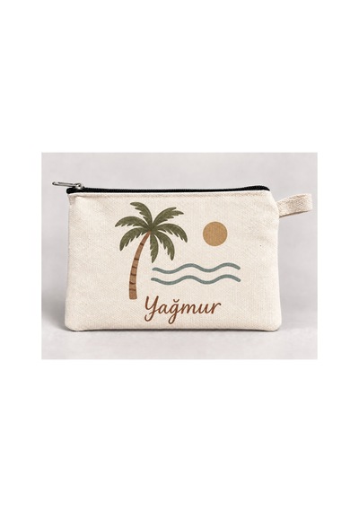 Kişiye Özel Palmiye Ve Deniz Baskılı Fermuarlı Kalemlik 20x10 Cm Kalem Kutusu Çok Renkli