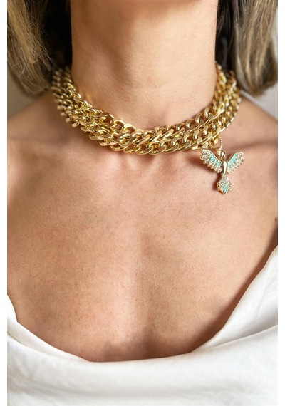 Turkuaz Anka Detaylı Choker Kolye Lila