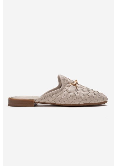 Luvishoes Senıa Krem Örgü Hakiki Deri Tokalı Önü Kapalı Kadın Terlik
