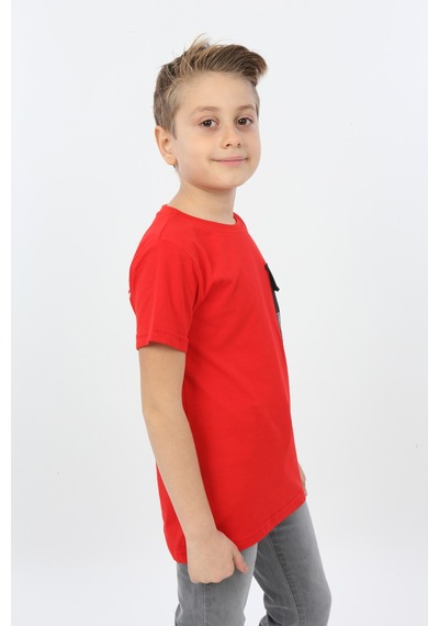 Toontoy Kids Toontoy Erkek Çocuk Göğsü Cepli Yazı Baskılı Tişört Bej