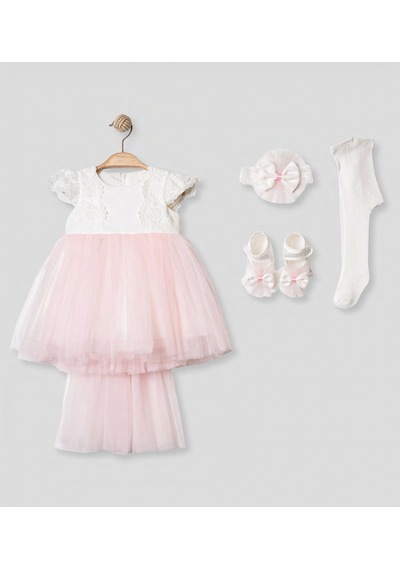 Pugi Baby Kız Bebek Şık Dantelli Mevlüt / Özel Gün Elbisesi Pembe1