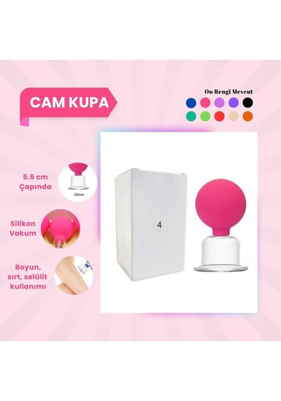 Silikon Vakumlu Cam Yüz Masaj Kupası No:4 Pembe Çok Renkli