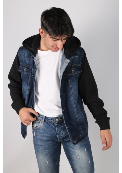 Vikings Jeans Erkek Kot Ceket Kot Mont Denim Koyu Mavi