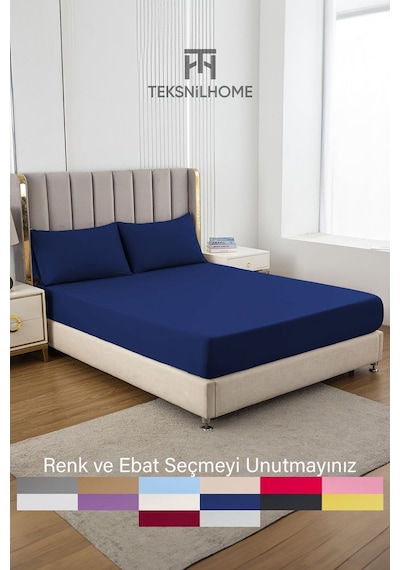 Ranforce Lacivert Pamuklu Tek / Çift Kişilik Battal Tam Kenar Lastikli Çarşaf 14 Renk Fıtted Lacivert