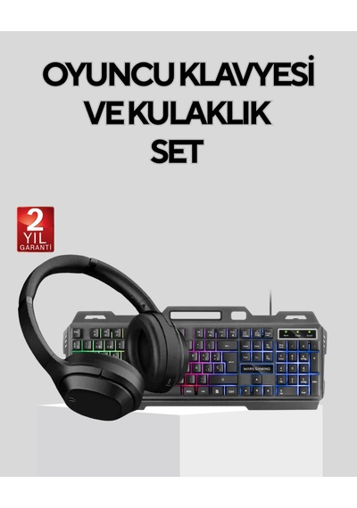 Hubrendy Tekno Gaming Set Işıklı Klavye Mouse + Bluetooth 5.2 Kulaklık Oyuncu Paketi Diğer