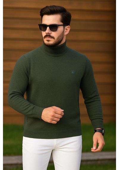 Kemal Ekinci Balıkçı Yaka Çelik Örgü Kazak Yeşil