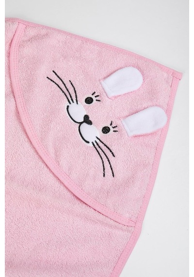 %100 Pamuk Yenidoğan Bebek Kundak Nakışlı Banyo Havlusu Pembe Diğer
