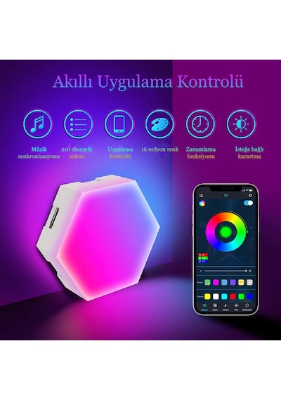 Rgb Led Akıllı Altıgen Duvar Lambası Kumandalı Gece Işığı RGB