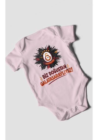 Morivokids Biz Doğuştan Galatasaraylıyız Kısa Kollu Bebek Body %100 Pamuk Bebe Pembe
