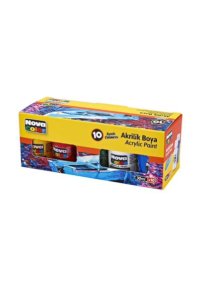 Nova Color Akrilik Boya Şişe 10 Lu Takım 30 Ml Nc-2002 Çok Renkli