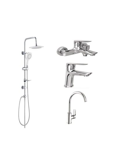 Tandem Banyo Lavabo Mutfak Bataryası Ve 53270 Tepe Duş Seti Gri