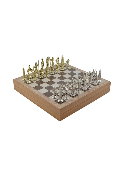 Gifthome Metal Mısır Satranç Takımı Parlak Ve Rustik Desenli Mdf Sandıklı Satranç Tahtası 36x36x6 Cm.