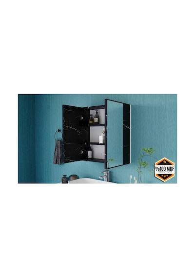 Rafineri 2 Kapaklı Aynalı Banyo Dolabı Mdf Siyah