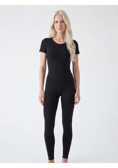 Noux Pamuk Viskon Basic Esnek Bisiklet Yaka Body Siyah