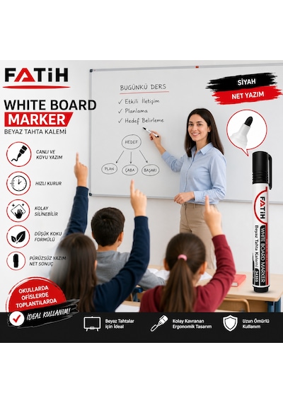 Fatih Beyaz Tahta Kalemi Siyah Whiteboard Marker Silinebilir Hızlı Kuruyan 1 Adet