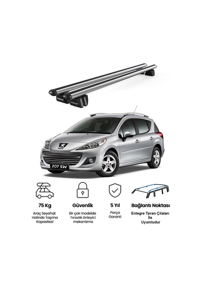 Pençe Peugeot 207 Sw 2007-2013 Uyumlu Gri Ara Atkı Port Bagaj Tavan Barı