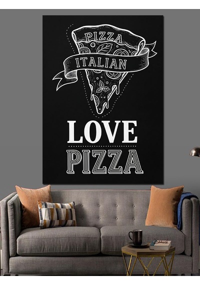 Ahşap Tablo Siyah Arka Fon Ve Pizza Temalı