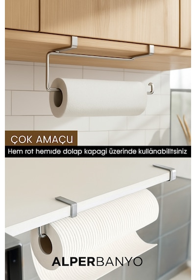 Krom Çok Amaçlı Dolap Kapağı Ve Raf Altı Kağıt Havlu Askısı Metal Kolay Montaj Gri Metal Diğer
