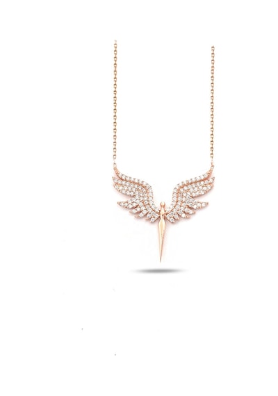 Brezza Lusso Jewelry Mikail Meleği Zirkon Taşlı Kadın Gümüş Kolye 45 CM