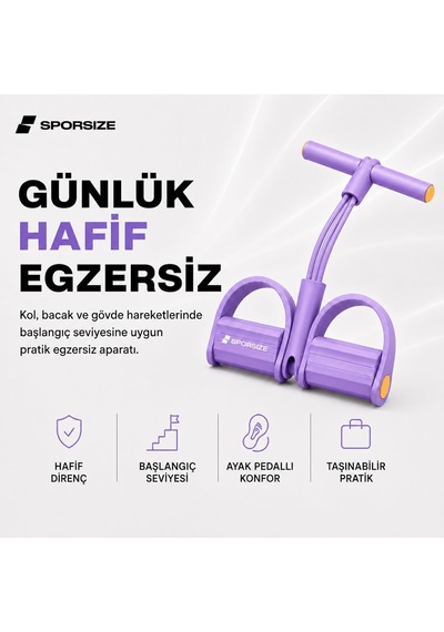 Body Trimmer Kadınlar İçin, 2 Tüplü Hafif Dirençli Ayak Pedallı Egzersiz Aleti, Başlangıç Seviyesi Evde Fitness Ekipmanı Lila