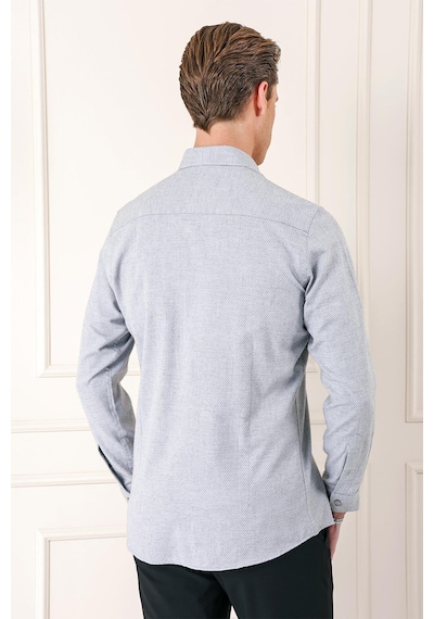 Efor Slim Fit Düğmeli Yaka Dokulu %100 Pamuk Klasik Açık Gri Gömlek Gk 724 Gri