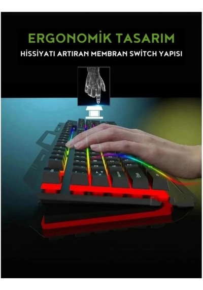 Miaxtreme Siyah Usb Gökkuşağı Zemin Aydınlatmalı Q Klavye + Mouse Set Bkb9