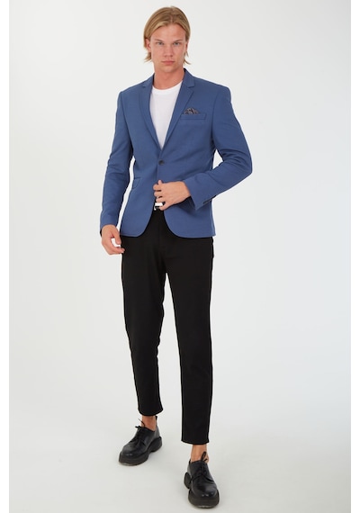 Sposo S-16 Dar Kalıp Örme Kumaş İndigo Erkek Blazer Ceket İndigo