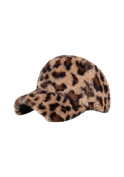 Mood Agenda Kadın Leopar Desenli Peluş Kep Şapka Camel