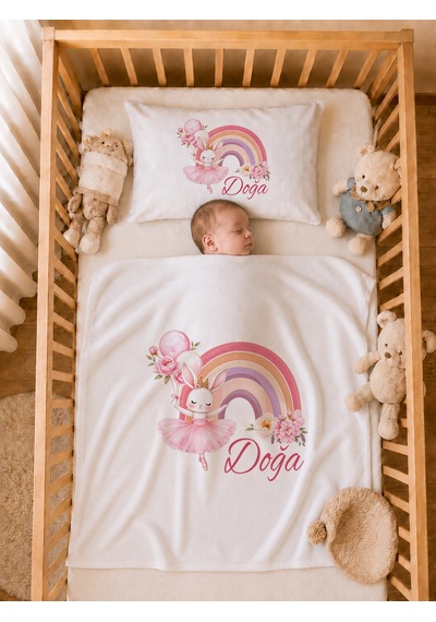 Pia Baby Kız Bebek Tulum Seti İsme Özel %100 Pamuk Organik Baskılı Yastık Kılıfı Ve Battaniyeli Tulum 2047tyb0x Ekru