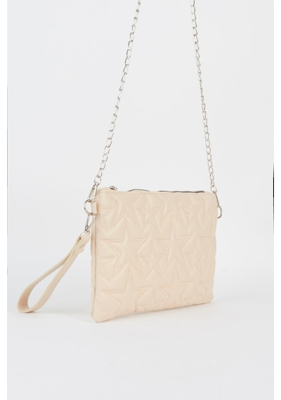 Vivaq Kadın Krem Yıldız Nakışlı Suni Deri Bilek Ve Zincir Askılı Portföy El Ve Clutch Çanta