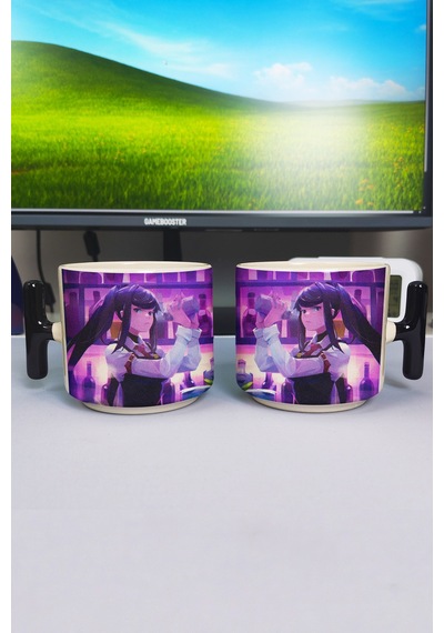 Va-11 Hall-a Baskılı Seramik Lüks Kupa 1 Adet T Şeklinde Özel Siyah Kulp Dalga Kulp V4t Çok Renkli