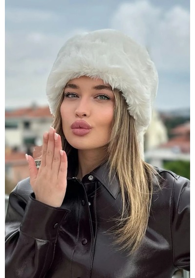 Emybox Kışlık Son Trend Kalpak Eskimo Rus Slav Tarzı Suni Kürk Tüylenmez Peluş Kalpak Şapka Bere Beyaz
