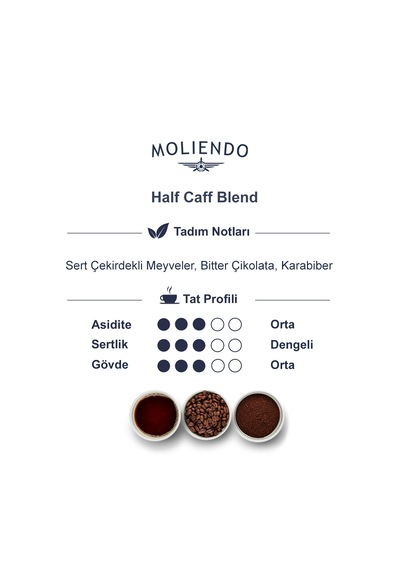 Moliendo Half Caff %50 Kafeinli Blend Kahve Öğütülmüş Filtre Kahve 250 G