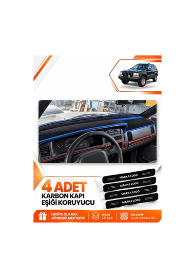 Jeep Grand Cherokee 1993-1998 Uyumlu Ön Torpido Koruma Kılıfı Örtüsü - Siyah Mavi