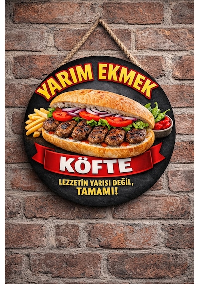 Mayeka Ekmek Arası Köfte Temalı Büfeler Cafeler Köfteciler İçin Ahşap Duvar Kapı Dekoratif Süs Tablo 3