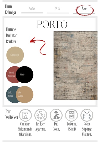 Porto 81 Bej Pastel Soyut Çok Renkli Modern Halı İnce Kilim Halı Hol Yolluk Ev Oda Salon Halısı Bej 2