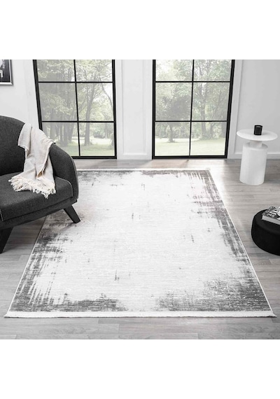 Beyaz Gri Eskitme Bordürlü Soyut Modern Halı - Nd5120gv Beyaz - Gri